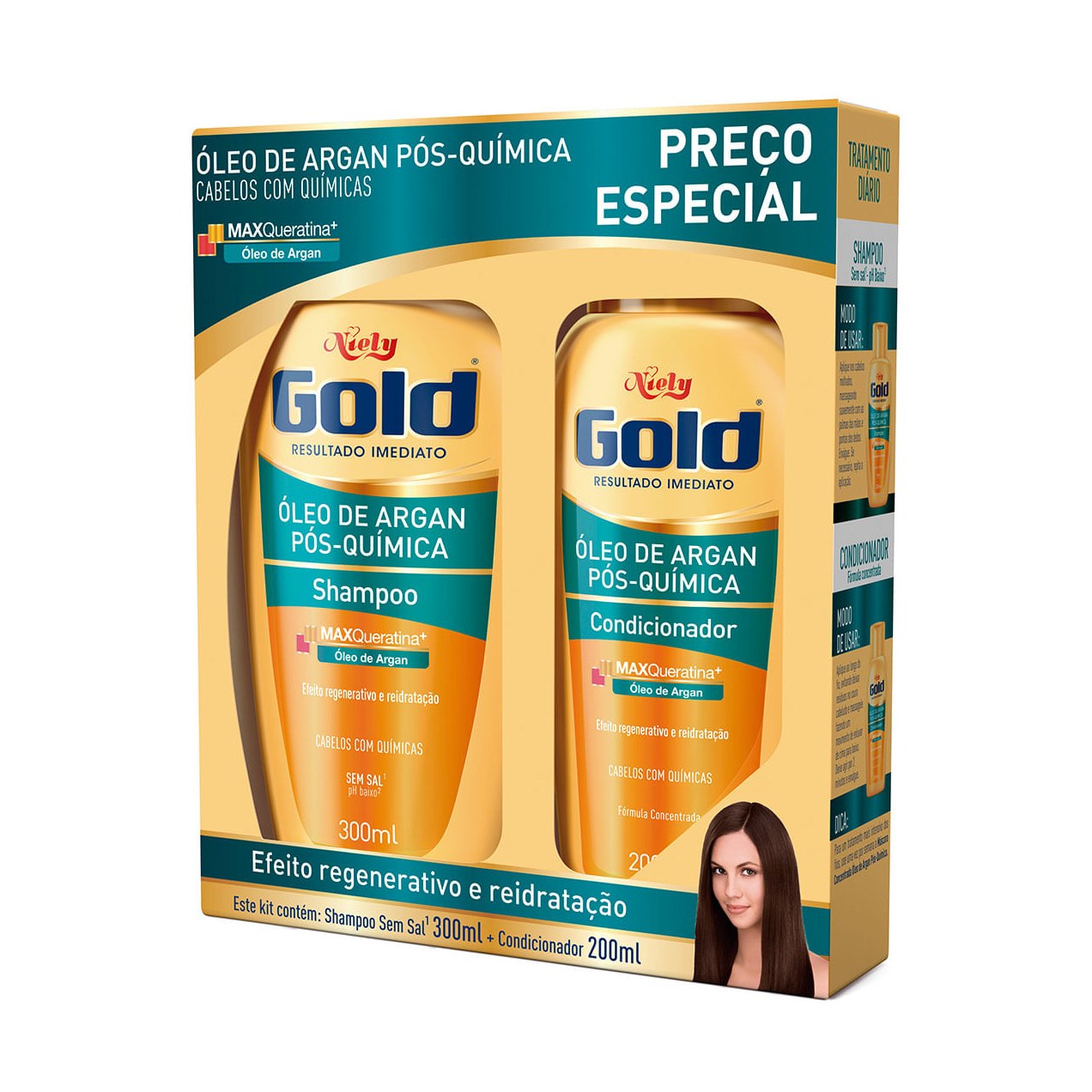 Kit Shampoo Niely Gold Pós Química 275ml 1 Unidade + Condicionador Niely Gold Pós Química 175ml 1 Unidade