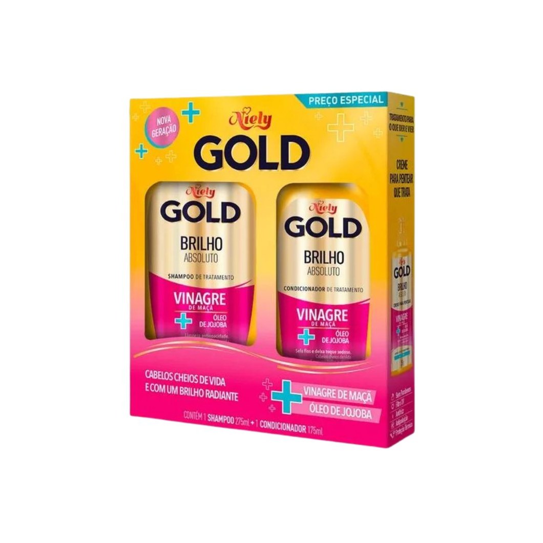 Kit Shampoo Niely Gold Brilho Absoluto 275ml 1 Unidade + Condicionador Niely Gold Brilho Absoluto 175ml 1 Unidade