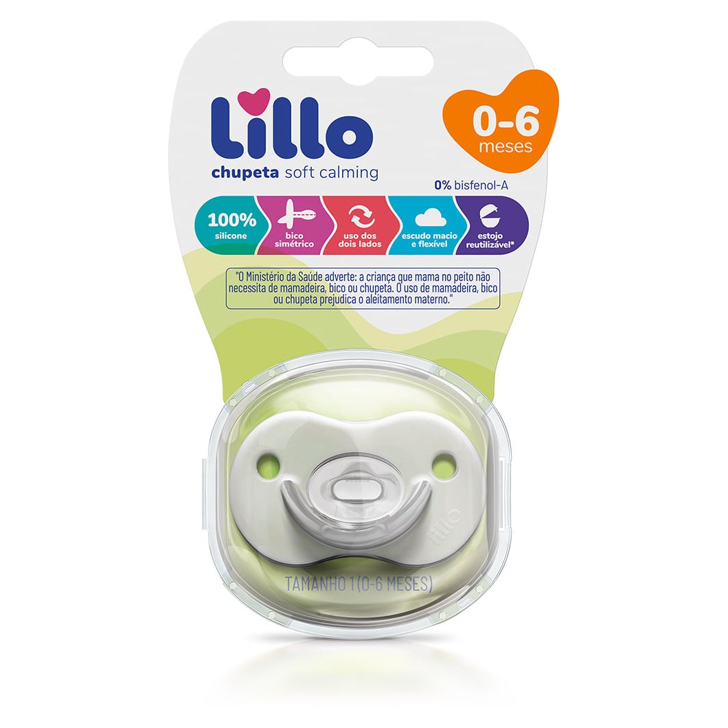 Chupeta Lillo Soft Calming Bico Simétrico de 0 a 6 meses Silicone Neutra Tamanho 1 1 Unidades + estojo esterilizável