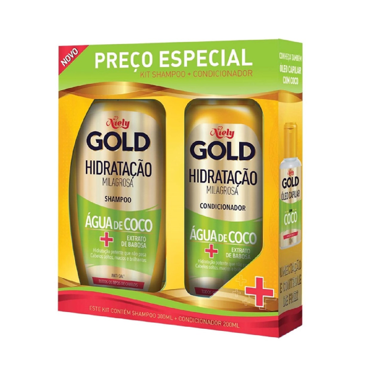 Kit Shampoo Niely Gold Hidratação Milagrosa 275ml 1 Unidade + Condicionador Niely Gold Hidratação Milagrosa 175ml 1 Unidade