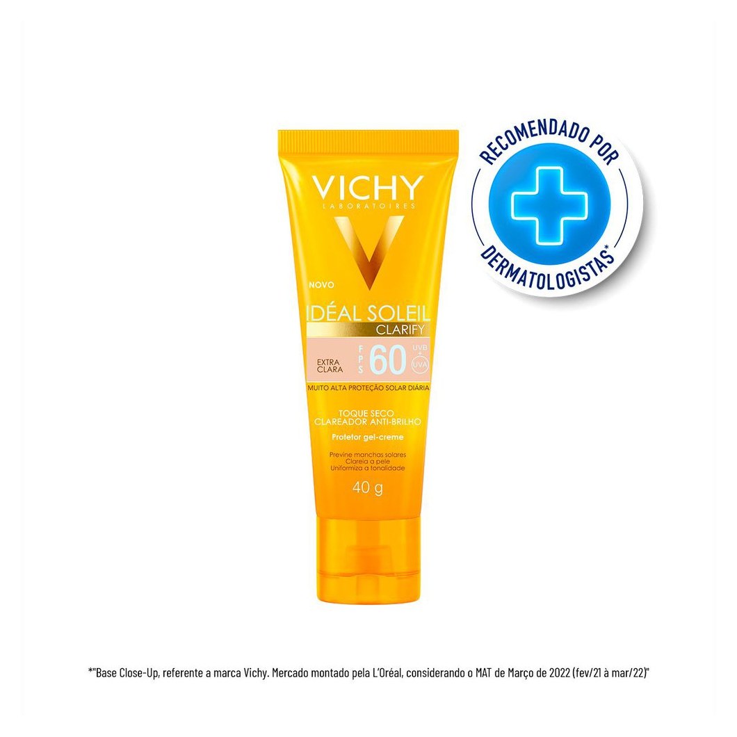 Protetor Solar Facial Vichy Ideal Soleil Clarify FPS60 Cor Extra Clara 40g