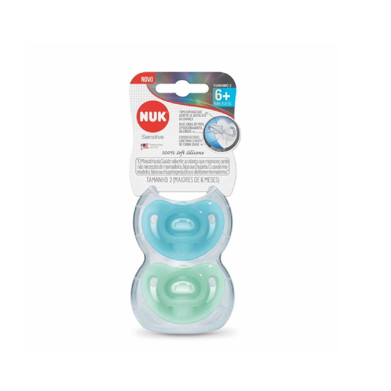 Chupeta NUK Sensitive Soft Oral Fit +6 meses 100% Silicone Azul Tamanho 2 2 Unidades
