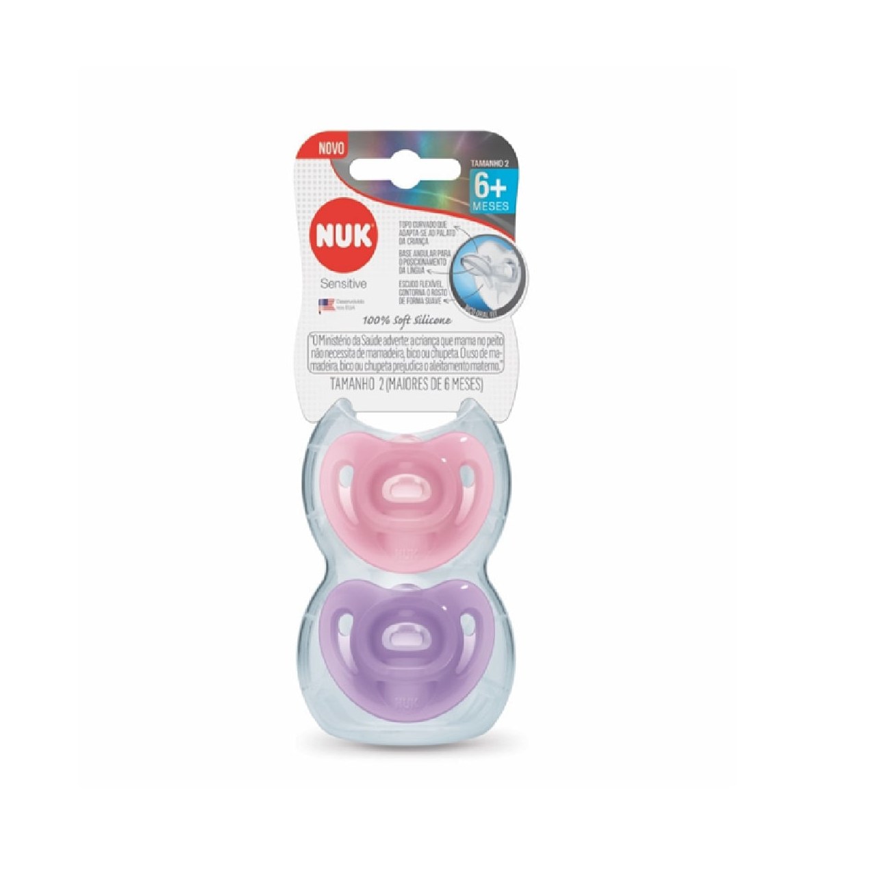Chupeta NUK Sensitive Soft Oral Fit +6 meses 100% Silicone Rosa Tamanho 2 2 Unidades