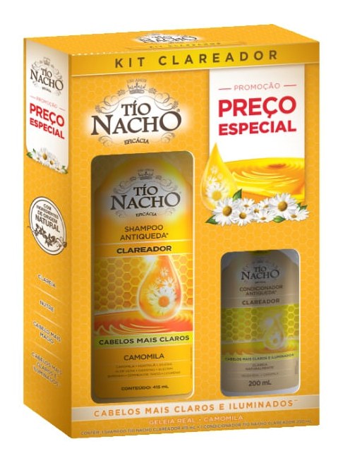 Kit Shampoo Tio Nacho Clareador Antiqueda Camomila 415ml 1 Uni + Condicionador Camomila 200ml 1 Uni