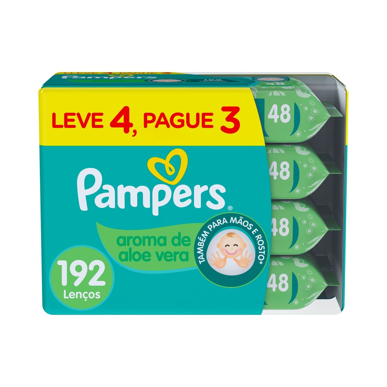 Lenços Umedecidos Pampers Aroma de Aloe Vera 192 Unidades Leve 4 Pague 3