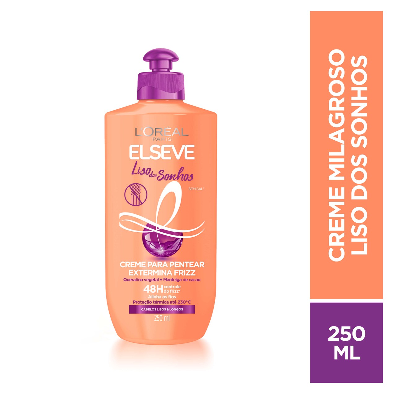 Creme de Pentear Elseve Liso dos Sonhos Extermina Frizz Proteção Térmica 250ml