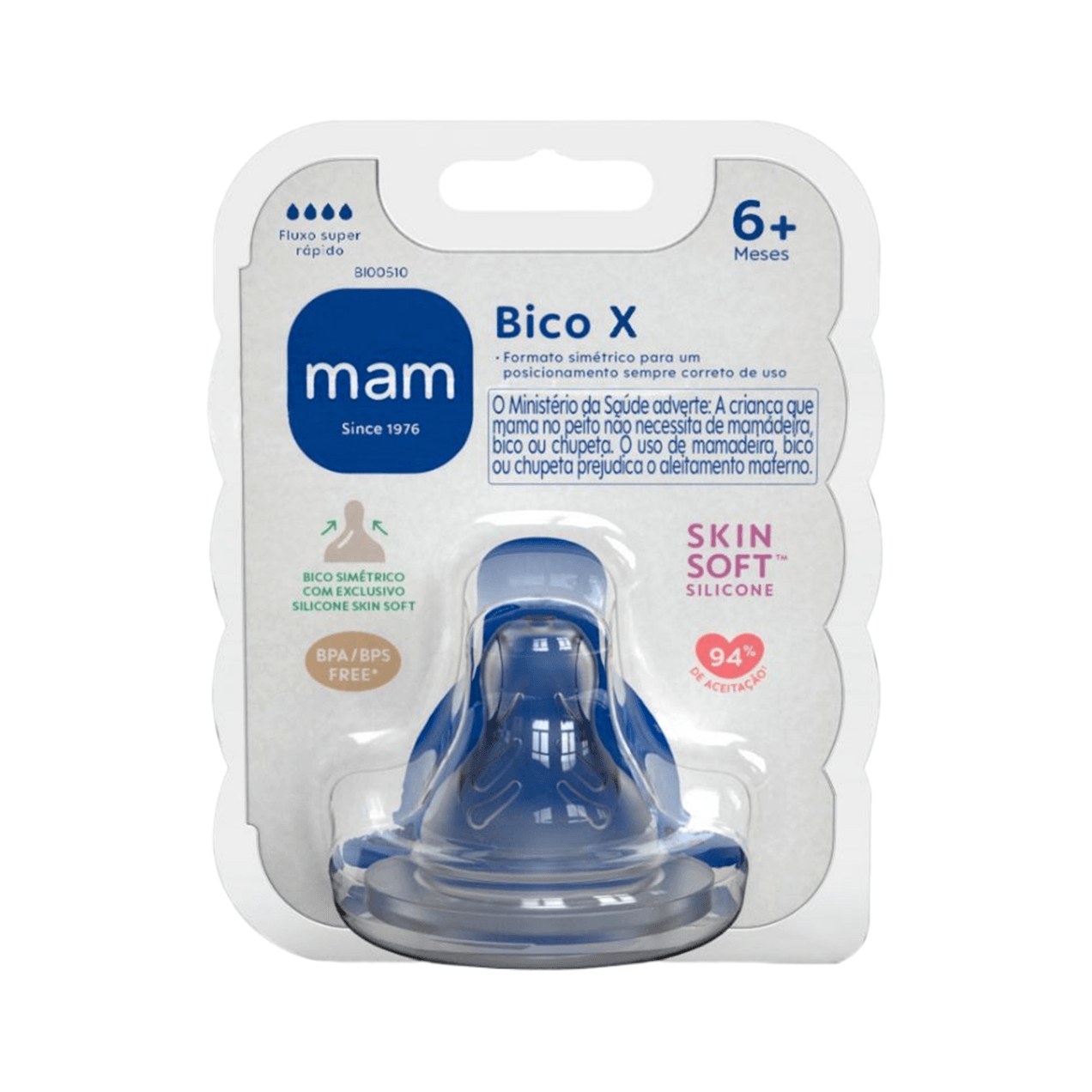 Bico para Mamadeira MAM Ortodôntico Fluxo Super Rápido Sem BPA +6 meses 1 Unidade
