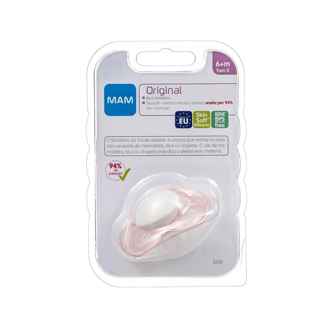 Chupeta MAM Original Anatômica +6 meses SkinSoft Silicone Rosa 1 Unidade