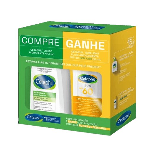 Kit Loção Hidratante Cetaphil 473ml 1 Unidade + Protetor Solar Facial Cetaphil Sun Light Fluid FPS 60 Sem Cor 50ml 1 uni