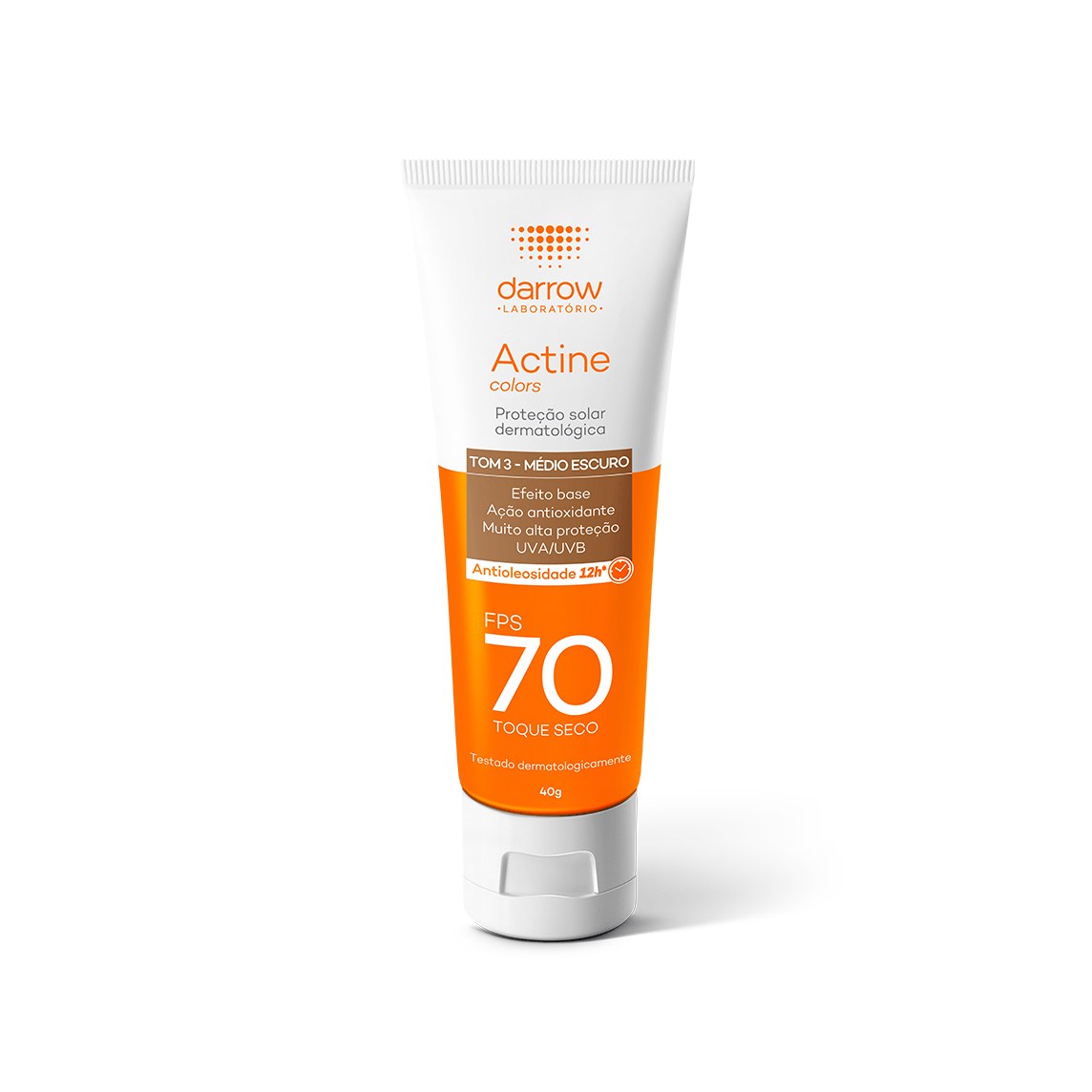 Protetor Solar Facial Darrow Actine Colors Toque Seco FPS70 Cor Pele Morena Mais 40g
