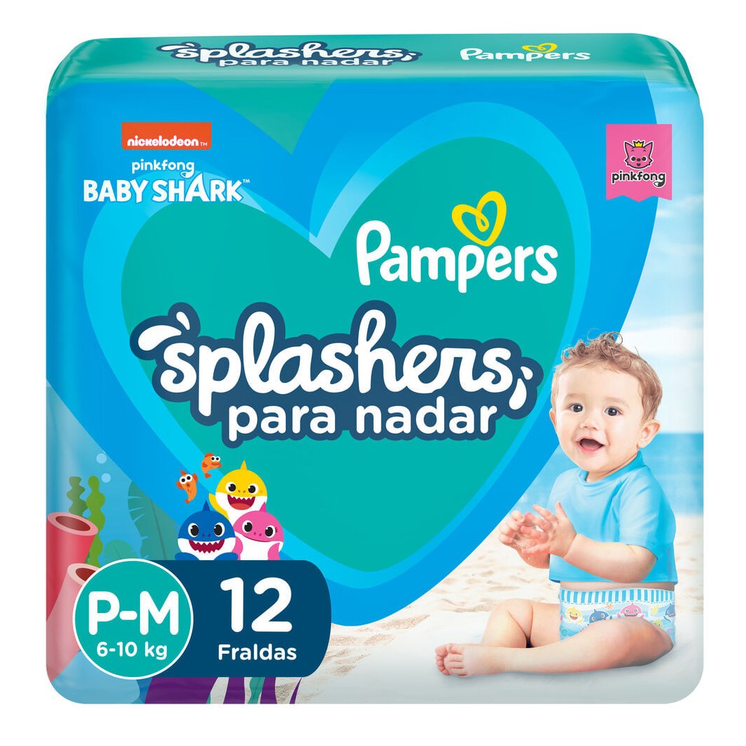 Fralda Pampers Splashers Baby Shark P/M 12 Unidades