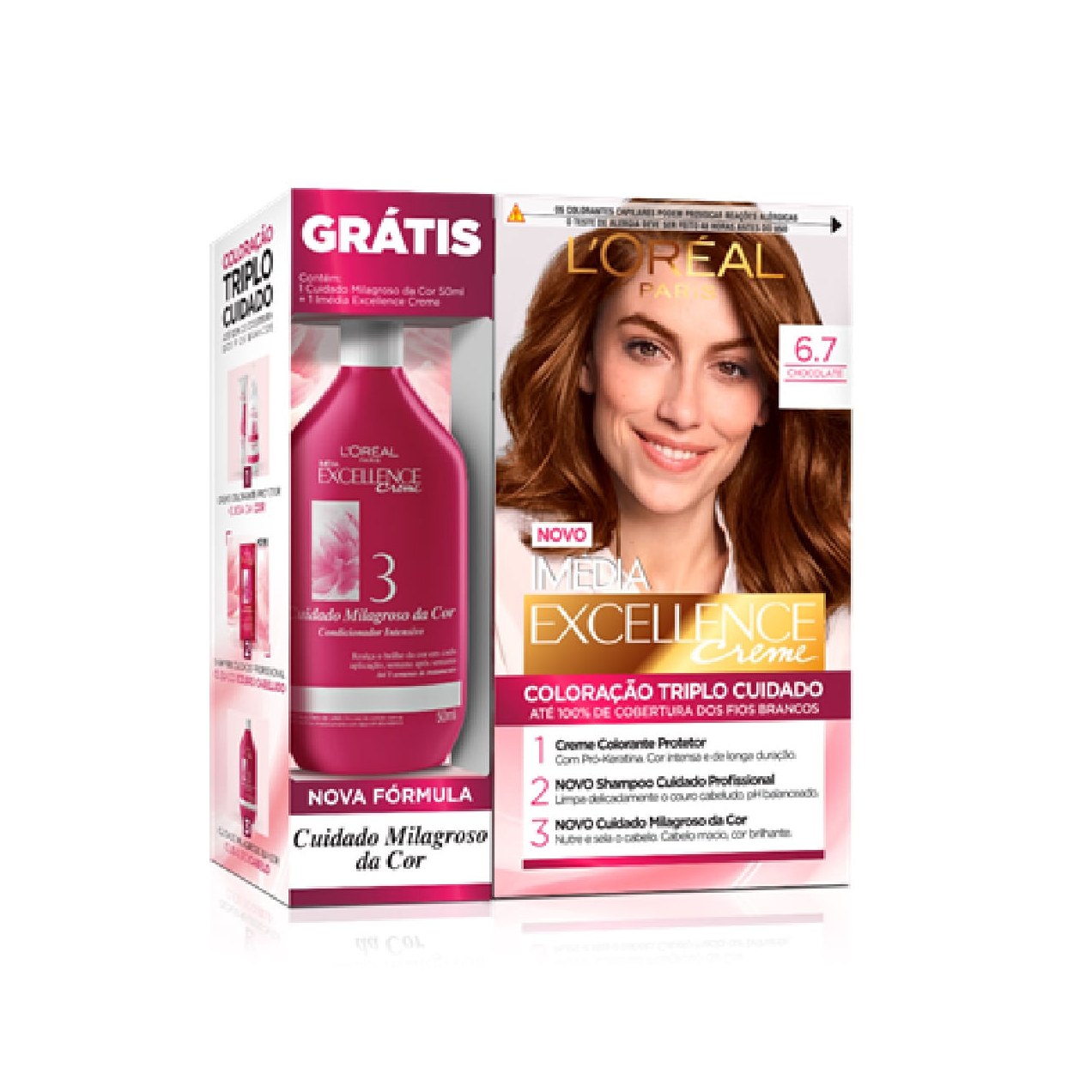 Tintura Imedia execellence creme chocolate 6.7 gratis Condicionador Cuidado Milagroso Da cor