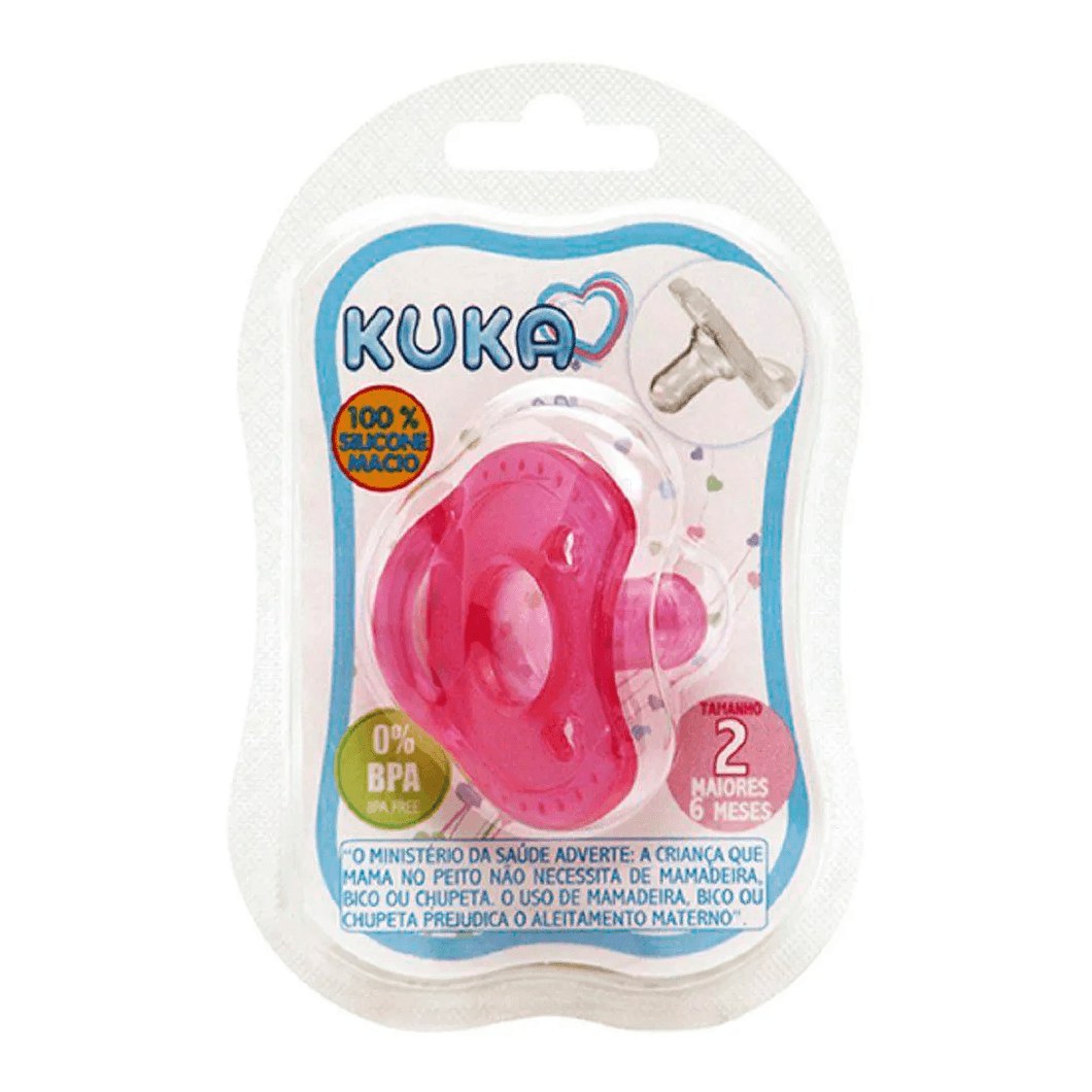 Chupeta Kuka Soft Comfort Bico Redondo +6 meses Silicone Rosa Tamanho 2 1 Unidade