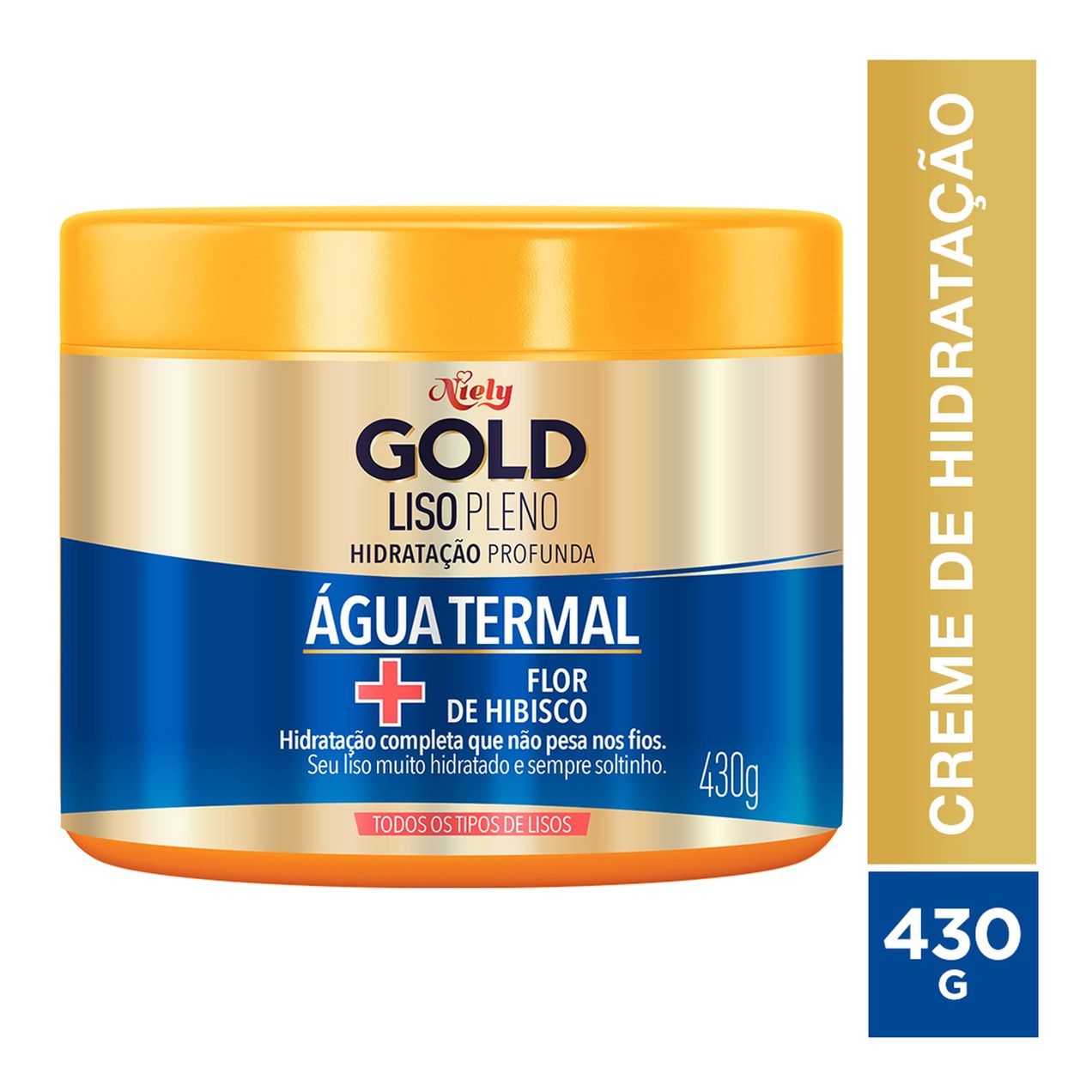 Creme de Tratamento Capilar Niely Gold Liso Pleno Agua Termal + Flor de Hibisco 430g