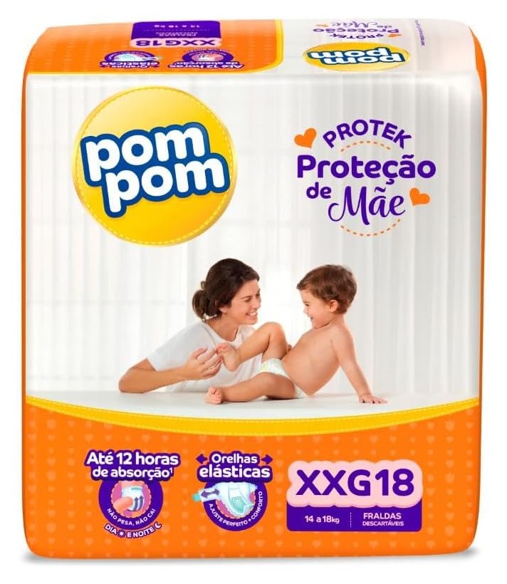 Fralda Pom Pom Protek Proteção de Mãe XXG 18 Unidades