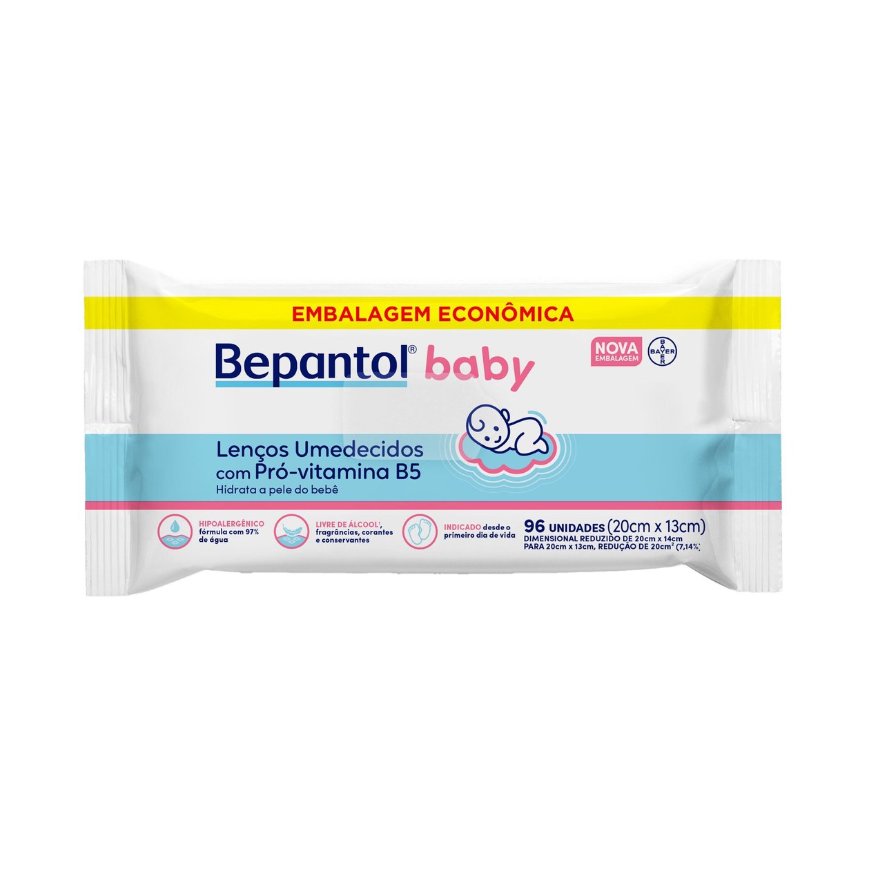 Lenços Umedecidos Bepantol Baby Sem Fragrância Hipoalergênico com Pró-Vitamina B5 Recém-Nascido 96 Unidades Leve Mais por Menos