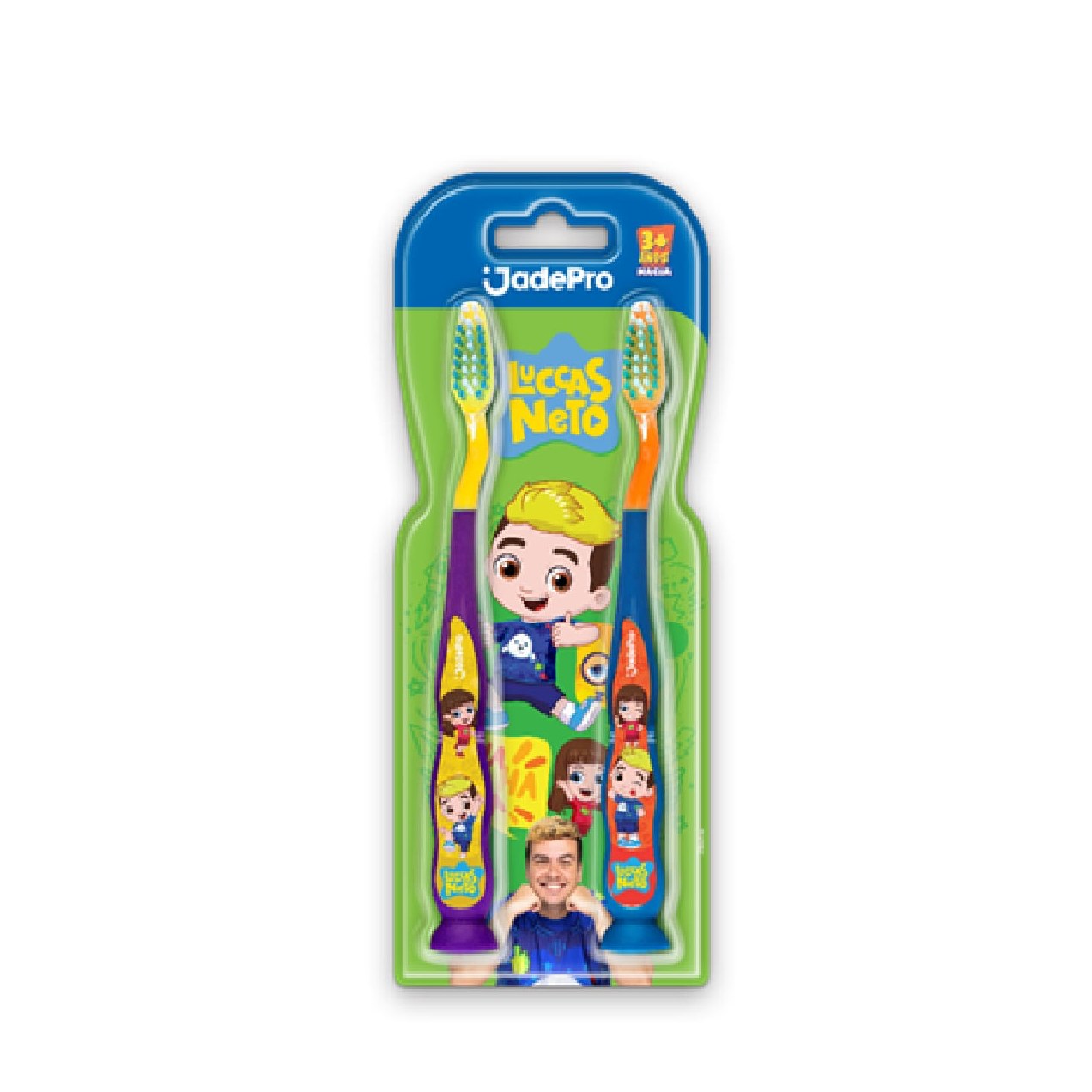Escova Dental Jadepro Luccas Neto Com Limpador De Língua E Ventosa Macia A Partir De 3+anos Com 2 Unidades