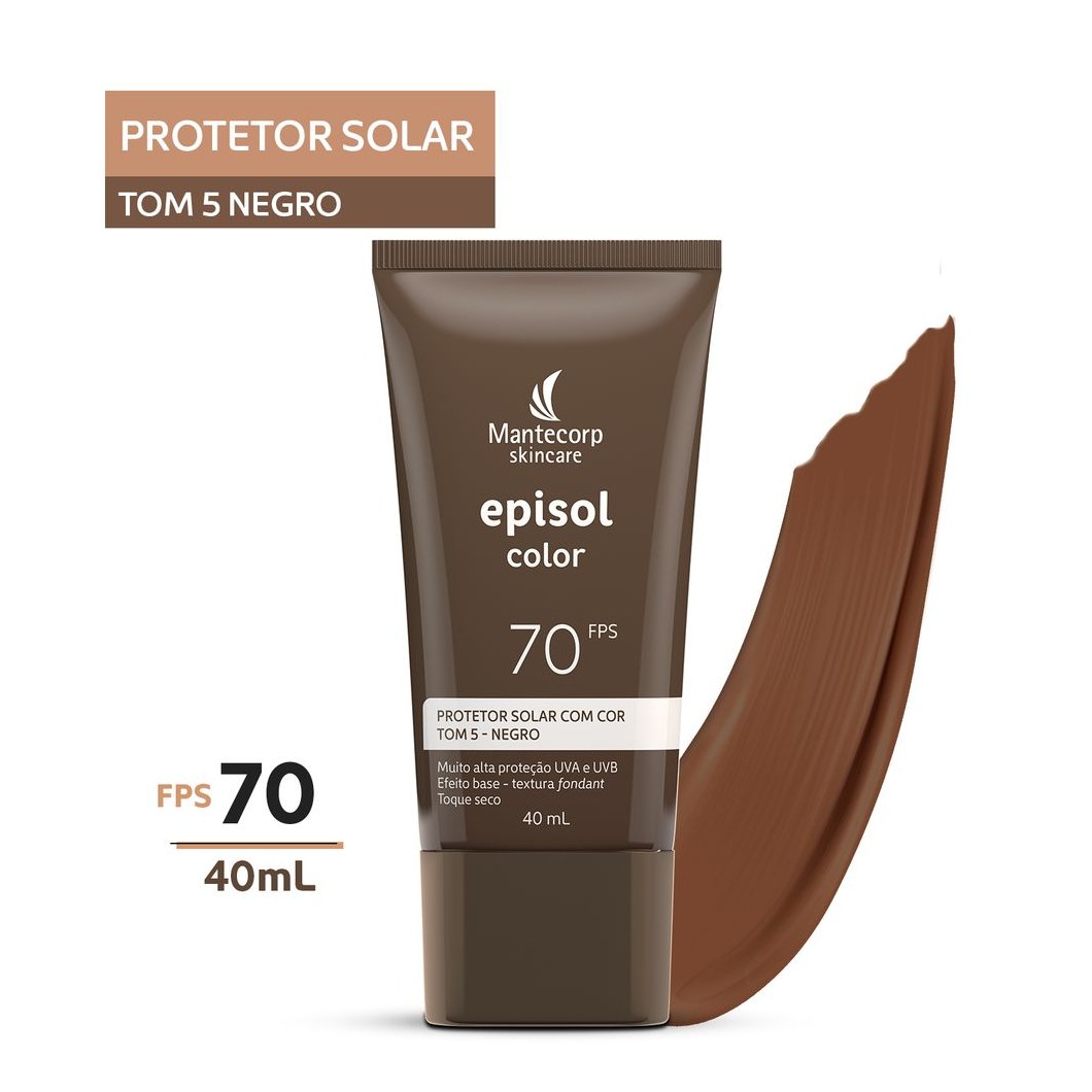 Protetor Solar Facial Episol Color Toque Seco FPS70 Tom 5 Negro 40ml