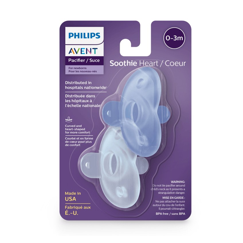 Chupeta Philips Avent Soothie Heart de 0 a 3 meses Flexível Silicone Azul 2 Unidades