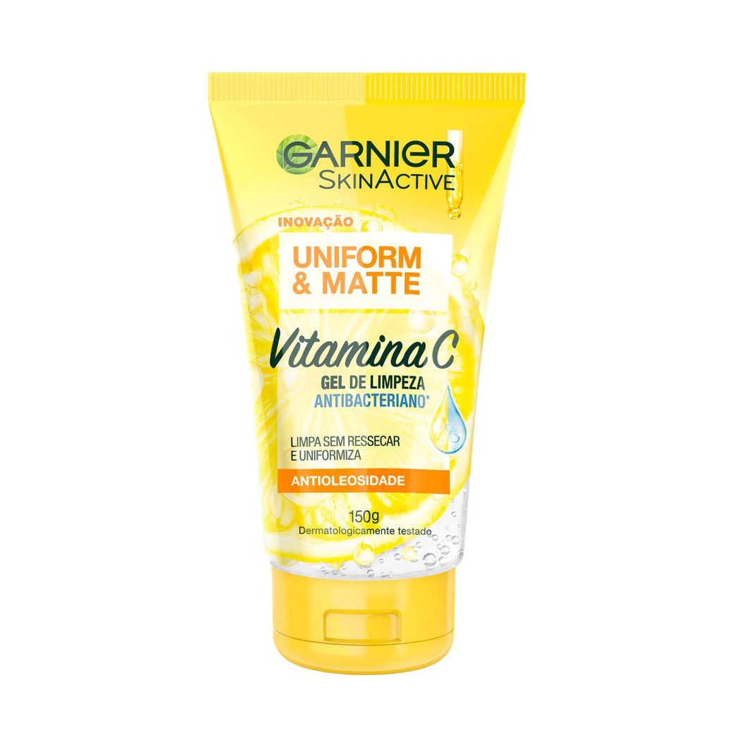 Gel de Limpeza Facial Garnier Uniform & Matte Antibacteriano com Vitamina C 150ml