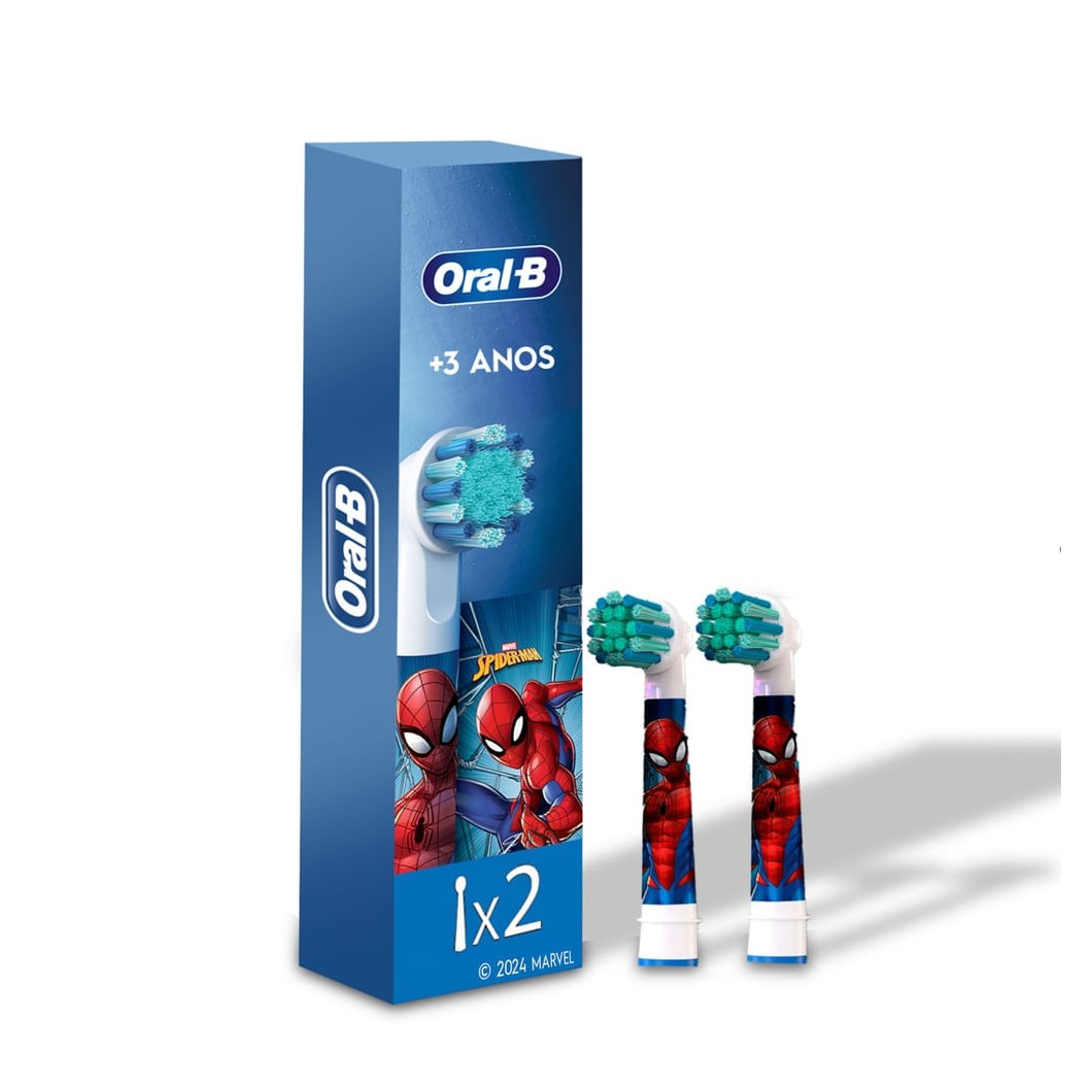 Refil Escova Dental Elétrica Infantil Oral-B Kids Marvel Homem-Aranha Cerdas Macias 2 Unidades