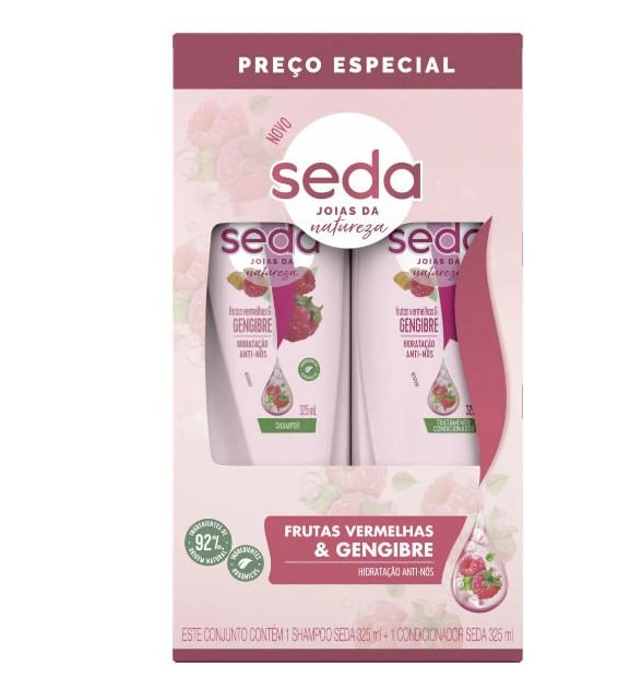 Kit Shampoo Seda Frutas Vermelhas e Gengibre 325ml 1 Unidade + Condicionador Seda Frutas Vermelhas e Gengibre 325ml 1 Unidade