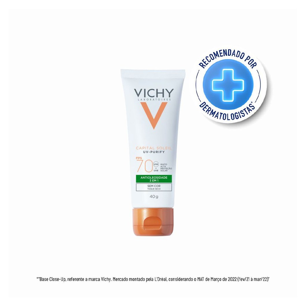 Protetor Solar Facial Vichy Capital Soleil UV-Purify FPS70 Antioleosidade 3 em 1 Sem Cor 40g