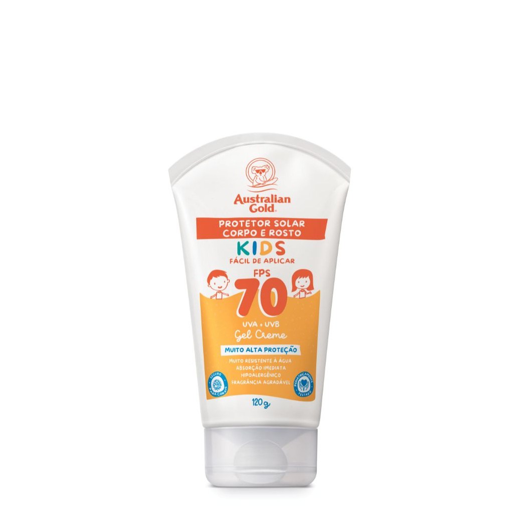 Protetor Solar Australian Gold Kids FPS70 Rosto e Corpo Gel Creme 120g