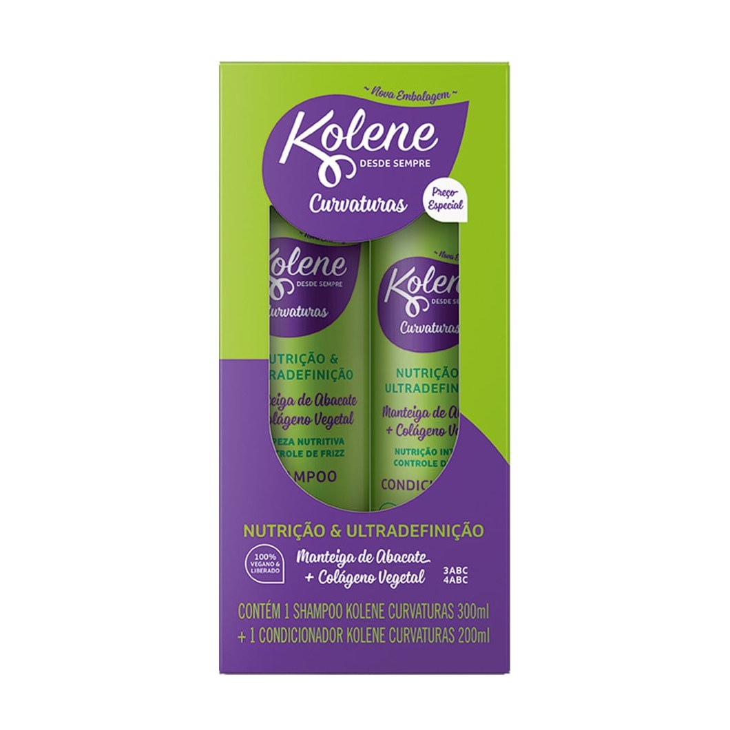 Kit Shampoo Kolene Curvaturas Nutrição & Ultradefinição 300ml 1 Unidade + Condicionador Kolene Curvaturas Nutrição & Ultradefinição 200ml 1 Unidade
