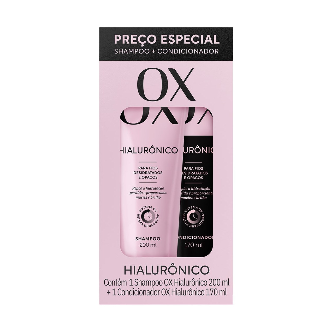Kit Shampoo OX Hialurônico 200ml 1 Unidade + Condicionador OX Hialurônico 170ml 1 Unidade