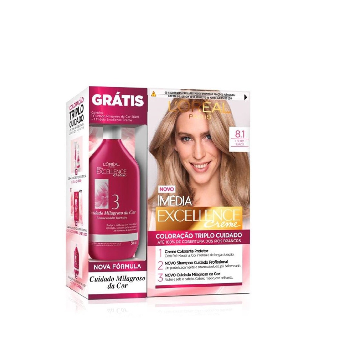 Tintura Imedia Excellence Louro Sueco 8.1 Gratis Tratamento Cuidado Milagroso Da Cor 50g