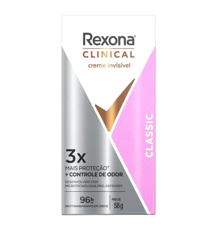 Desodorante Antitranspirante Stick Creme Rexona Clinical Classic Feminino 96h 58g