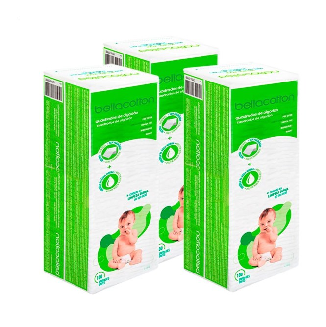Algodão Quadrado Bellacotton Kit com 3 Pacotes