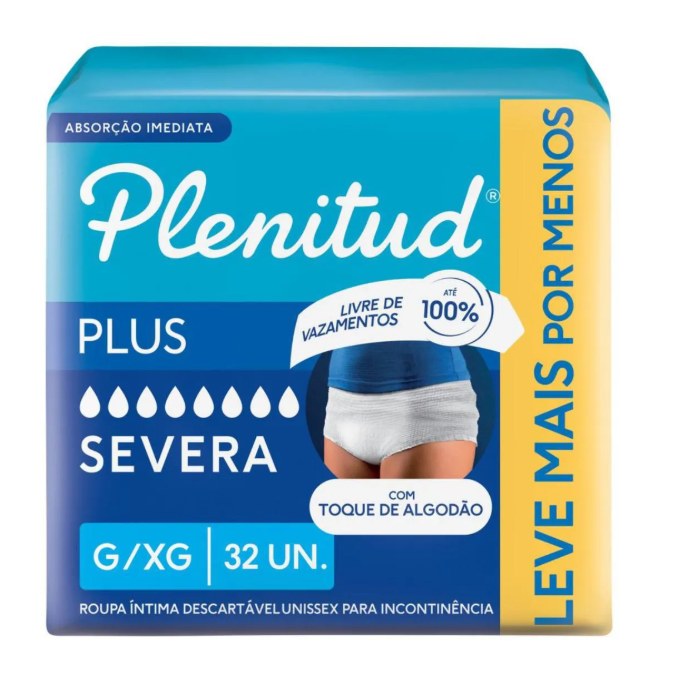 Roupa Íntima Descartável Plenitud Plus G/XG Absorção Intensa 32 unidades