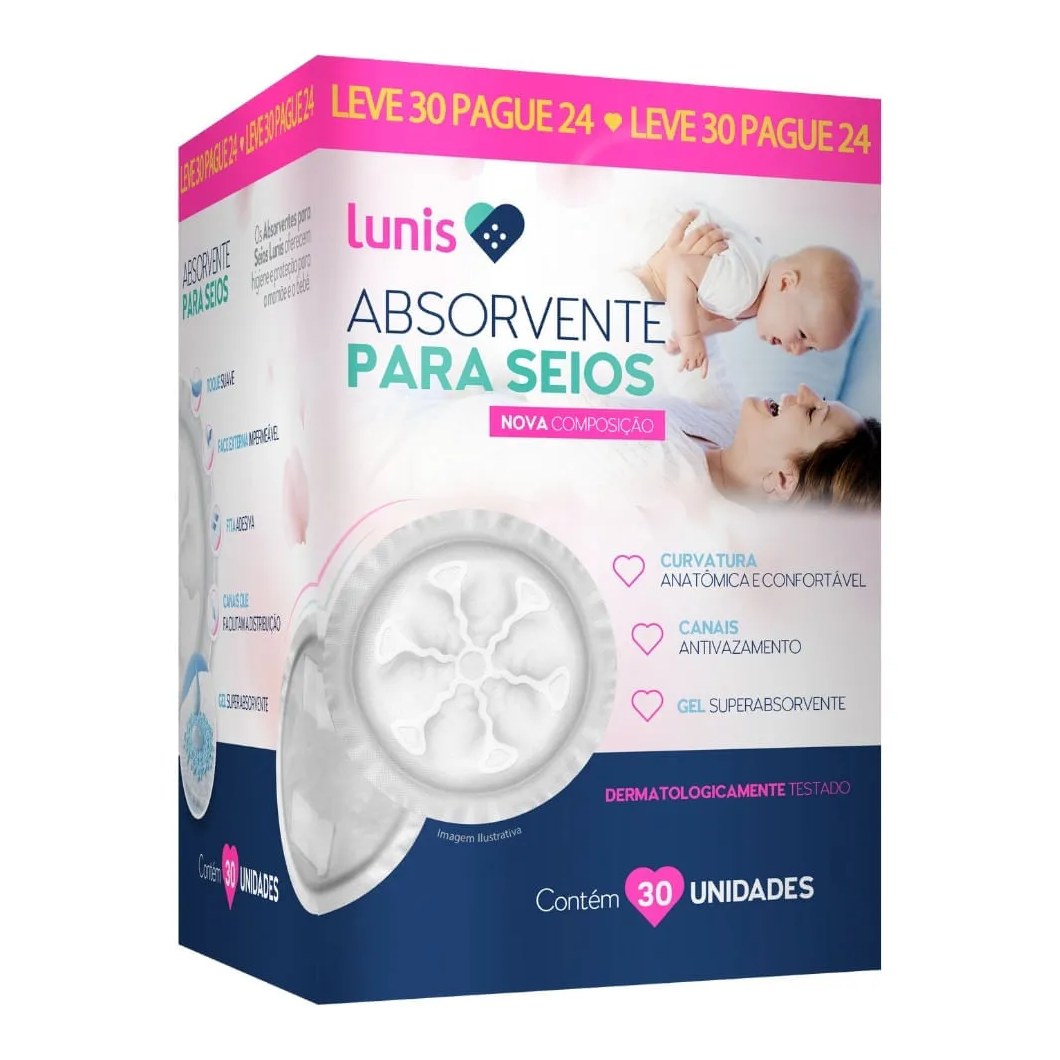 Absorvente Para Seios Lunis Com 30 Unidades
