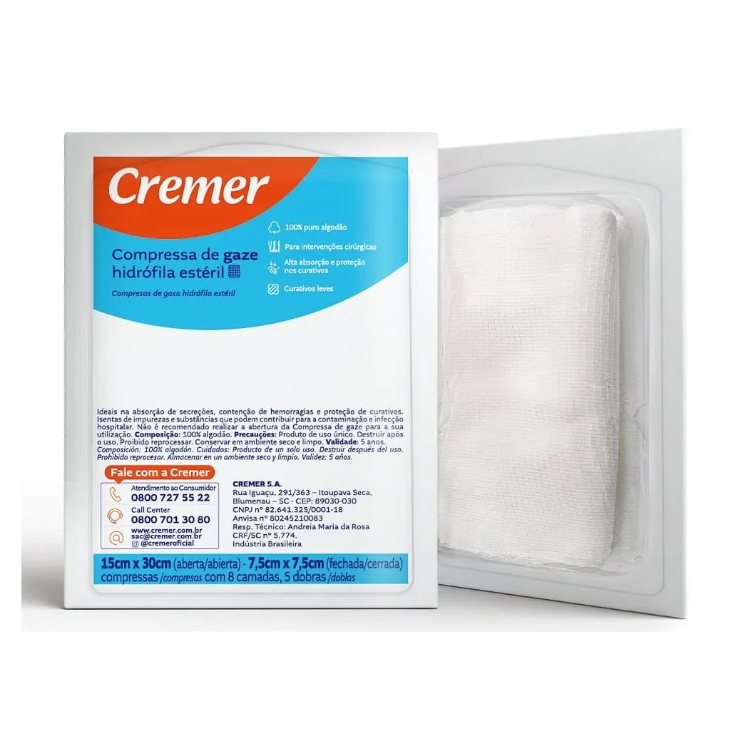 Compressa Gaze Cremer C/5 15cmx30cm Esteril