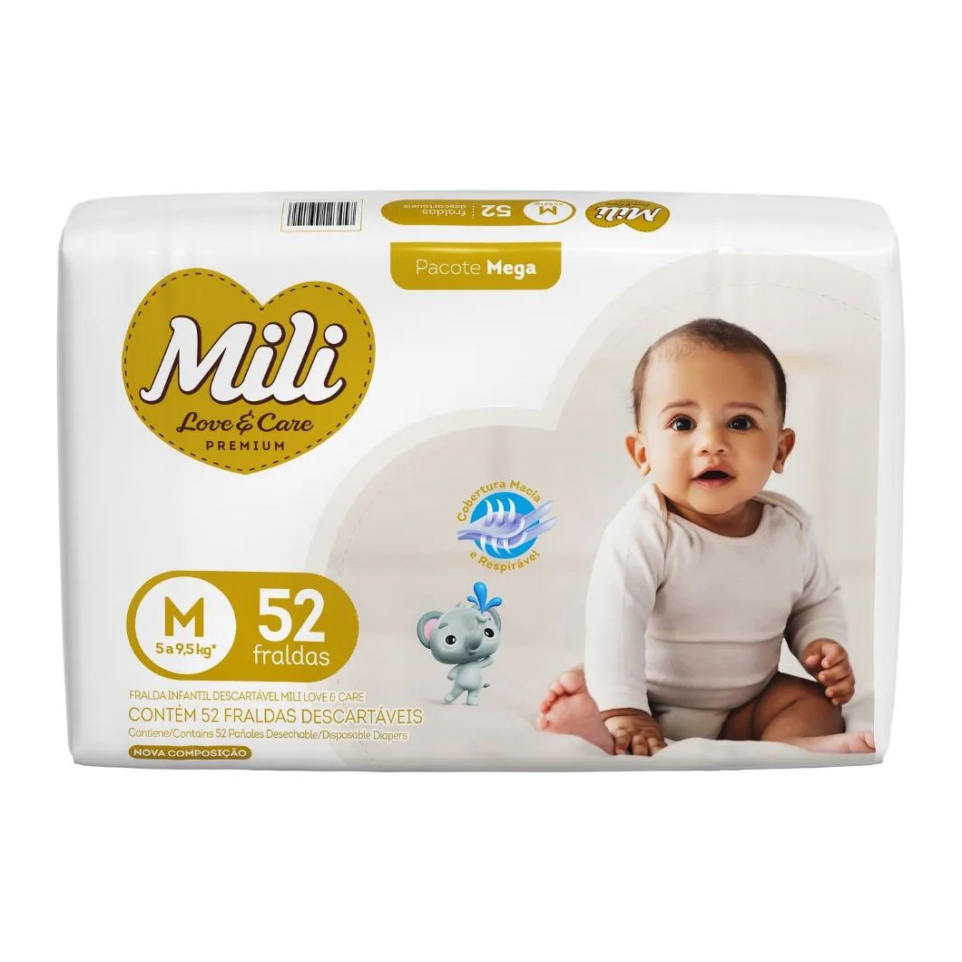 Fralda Mili Love E Care M Mega Com 52 Unidades
