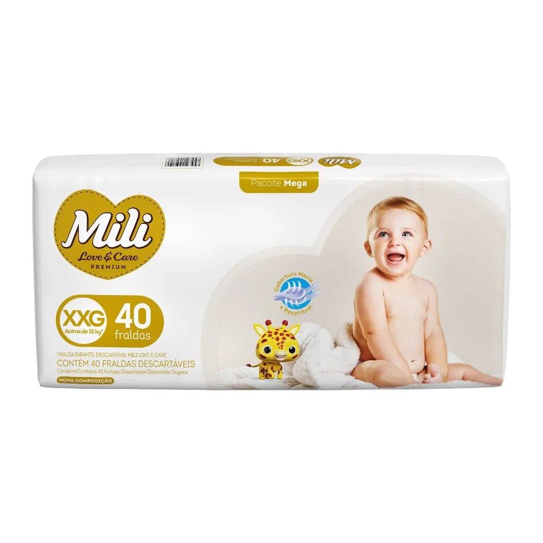 Fralda Mili Love E Care Xxg Mega Com 40 Unidades
