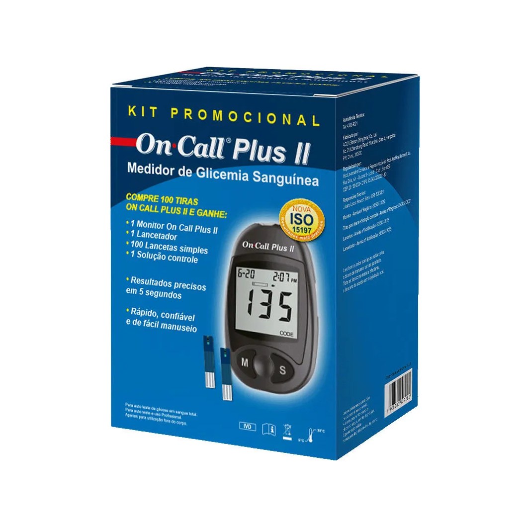 Kit Glicosimetro On Call Plus Ii Com 100 Tiras