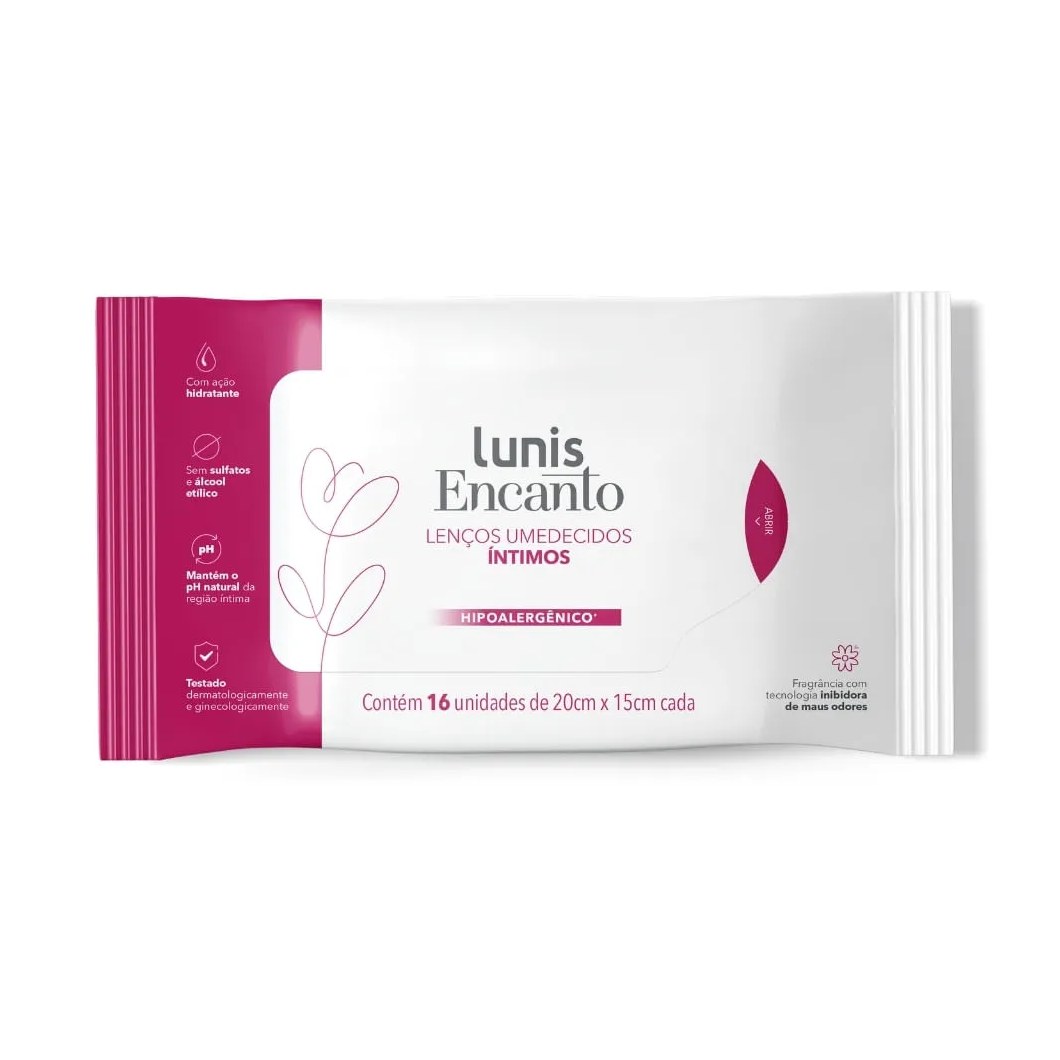 Lenço Umedecido Íntimo Lunis Encanto 16 Unidades