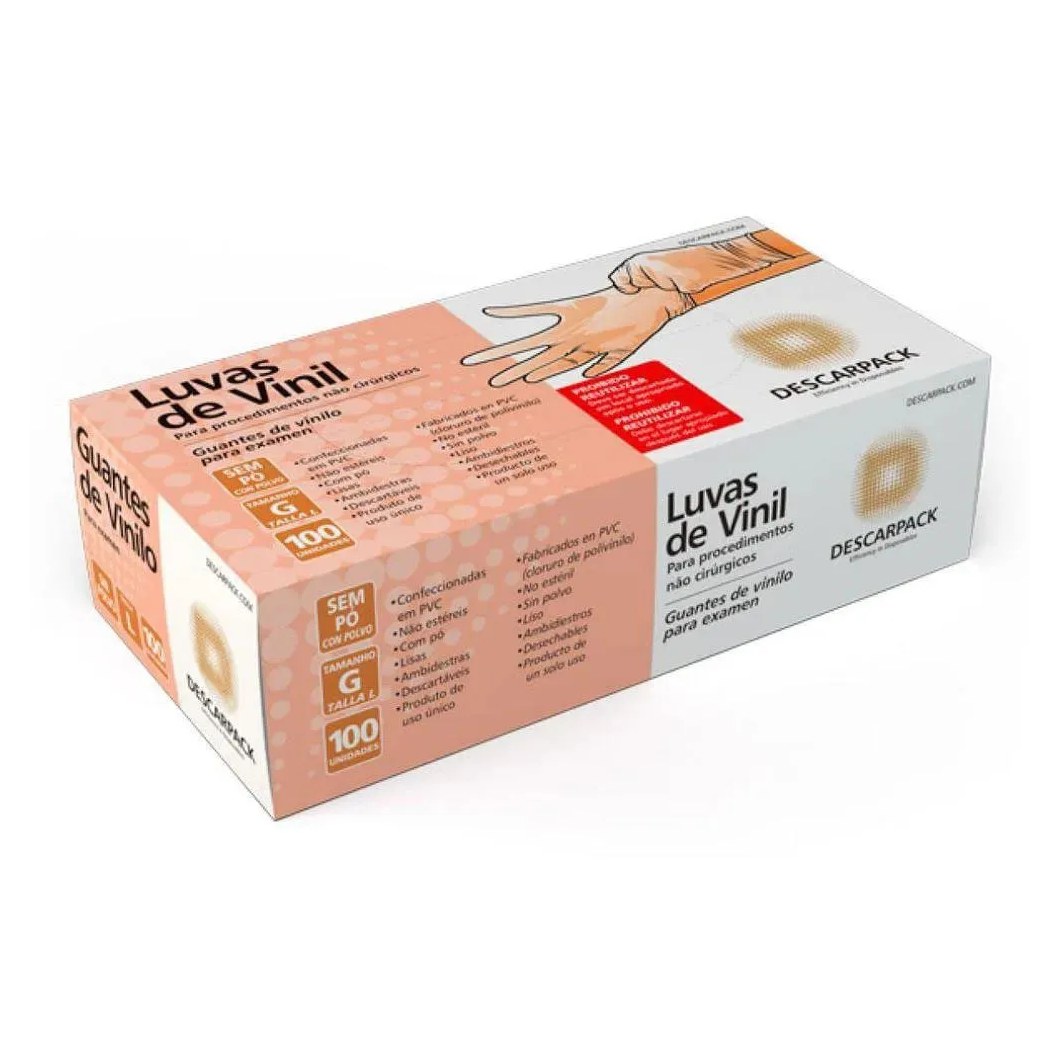 Luva Descarpack Vinil G Com 100 Unidades Sem Talco