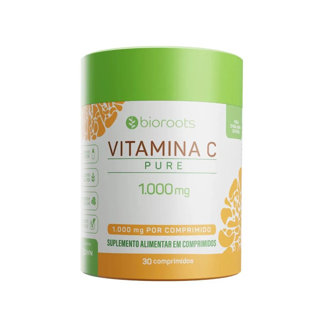 Vitamina C Pure 1000mg Com 30 Comprimidos Bioroots