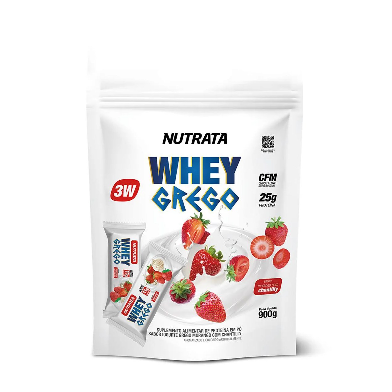 Whey Grego Nutrata Morango com Chantily Pouch 900g