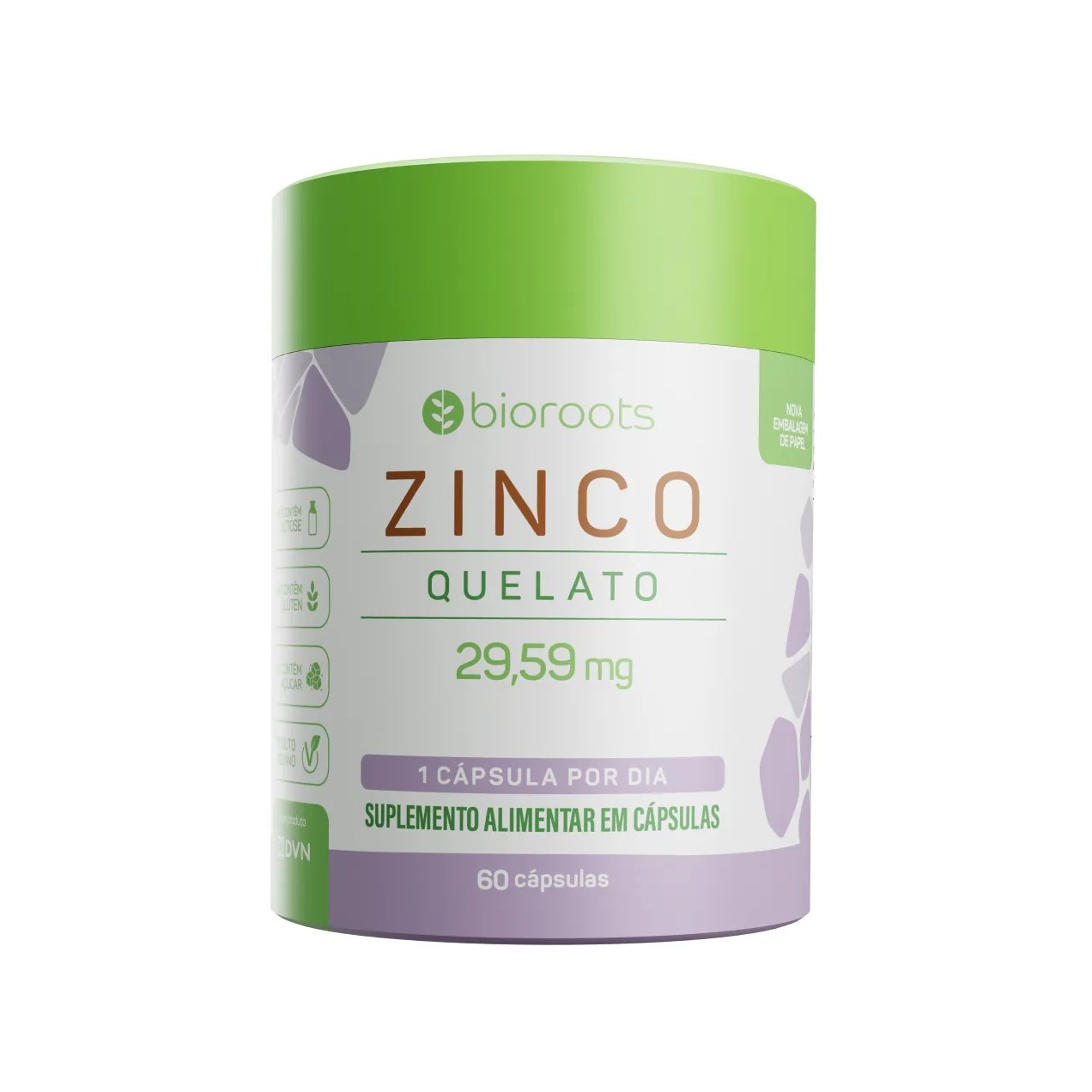 Zinco Quelato 30mg Bioroots 60 cápsulas