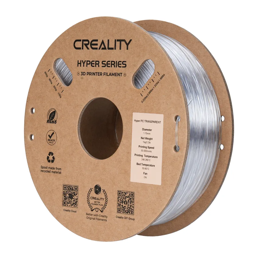 Filamento Hyper PC Creality 1.75mm 1kg - Transparente