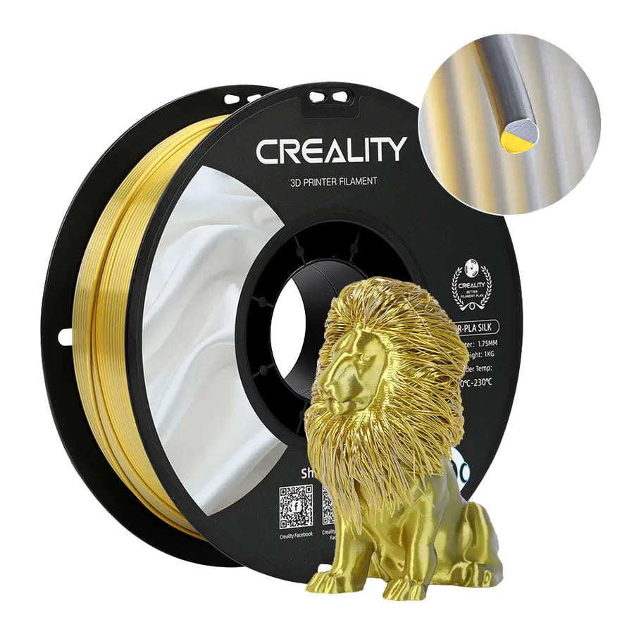 Filamento PLA CR-Silk Creality 1.75mm 1kg - Dourado e Prateado